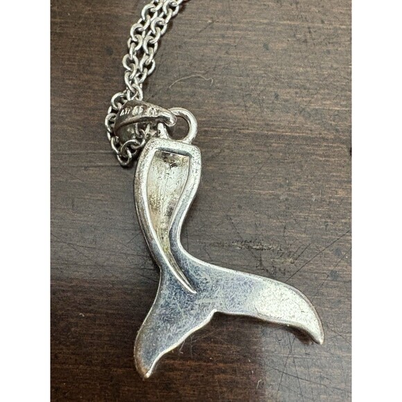 Mermaid Tail Necklace Pink Green Blue Shiny Silver Plated Rhinestones Fish Tail - Picture 5 of 8